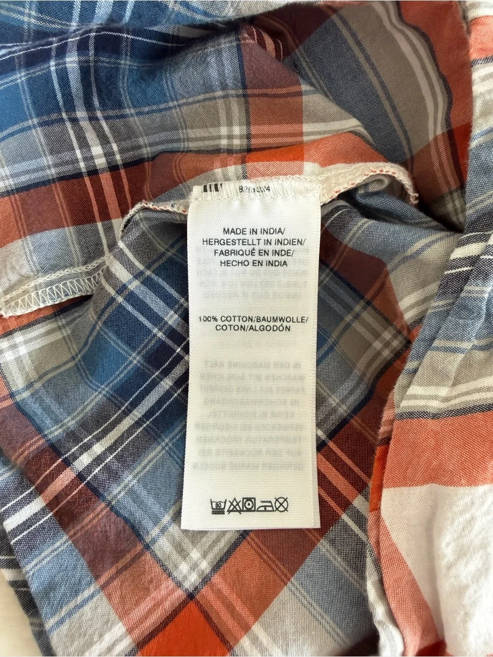 True Religion Men’s Orange and Blue Plaid Button Down Shirt